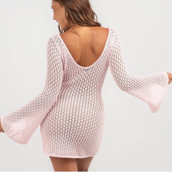 Light Pink Long Sleeve Crochet Mini Dress size 6 - Picture 3 of 6